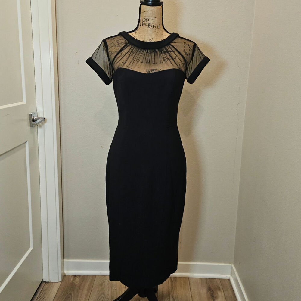 Maggy London Black Sheer Yoke Midi Dress